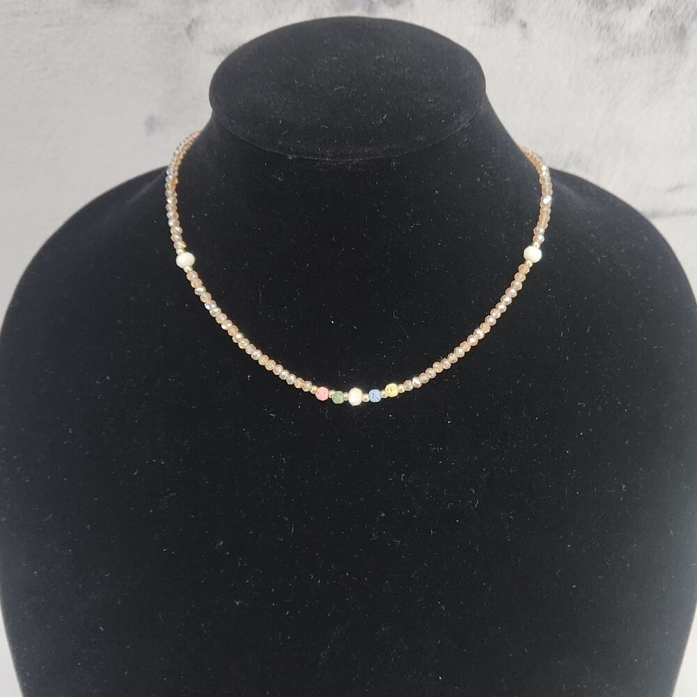 Tan Beige Beaded Necklace - Fashion Jewelry - Exquisite Crystal Collection